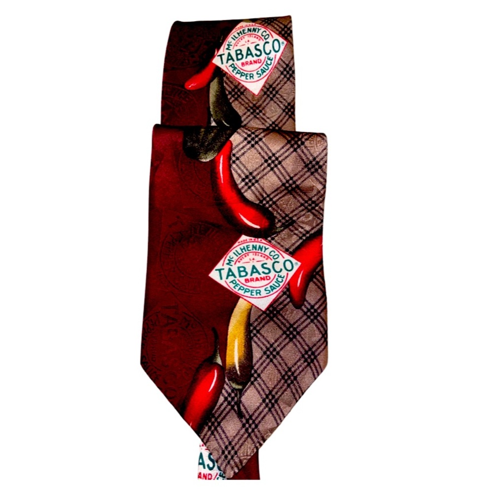 Tabasco Vintage Novelty Tie: 100% Silk: Louisiana Hot Sauce: Mardi Gras